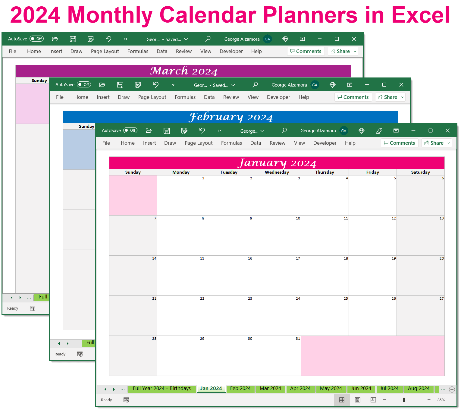 2024 Monthly Calendar Excel Download 2019 January 2024 Calendar