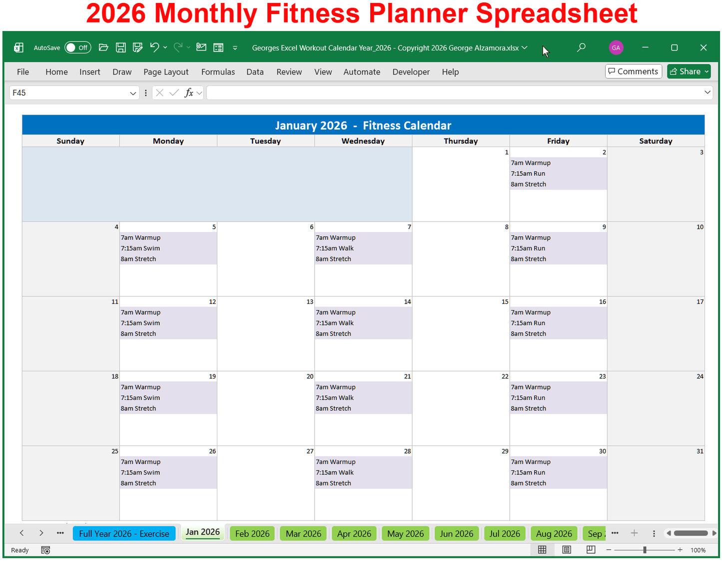 2026 Exercise Planner Spreadsheet