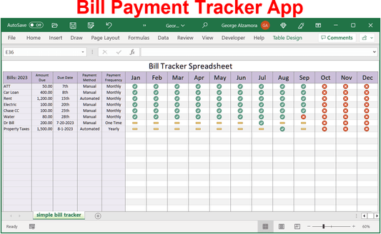 Bill Payment Tracker Spreadsheet