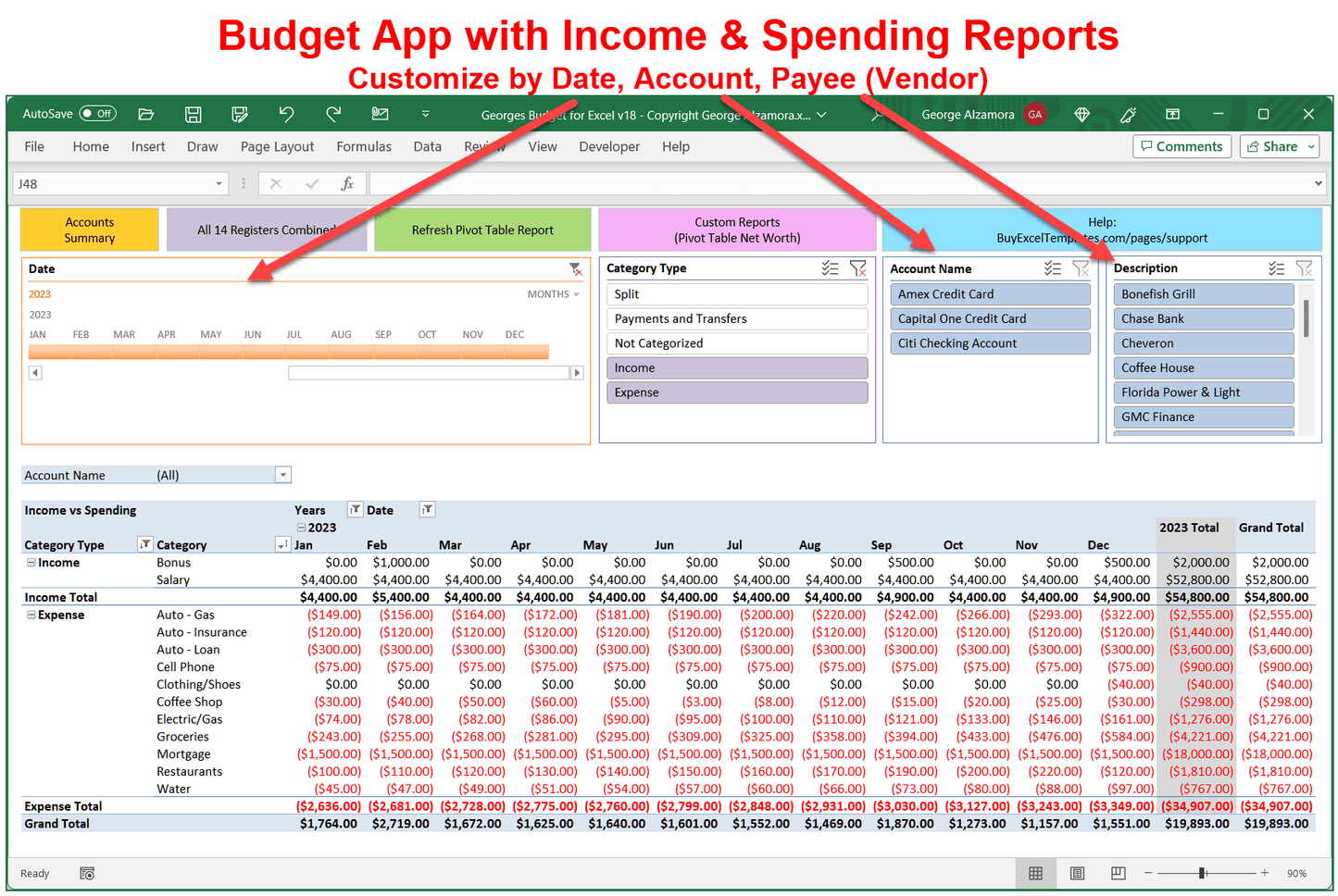 Budget App income spending tracker spreadsheet