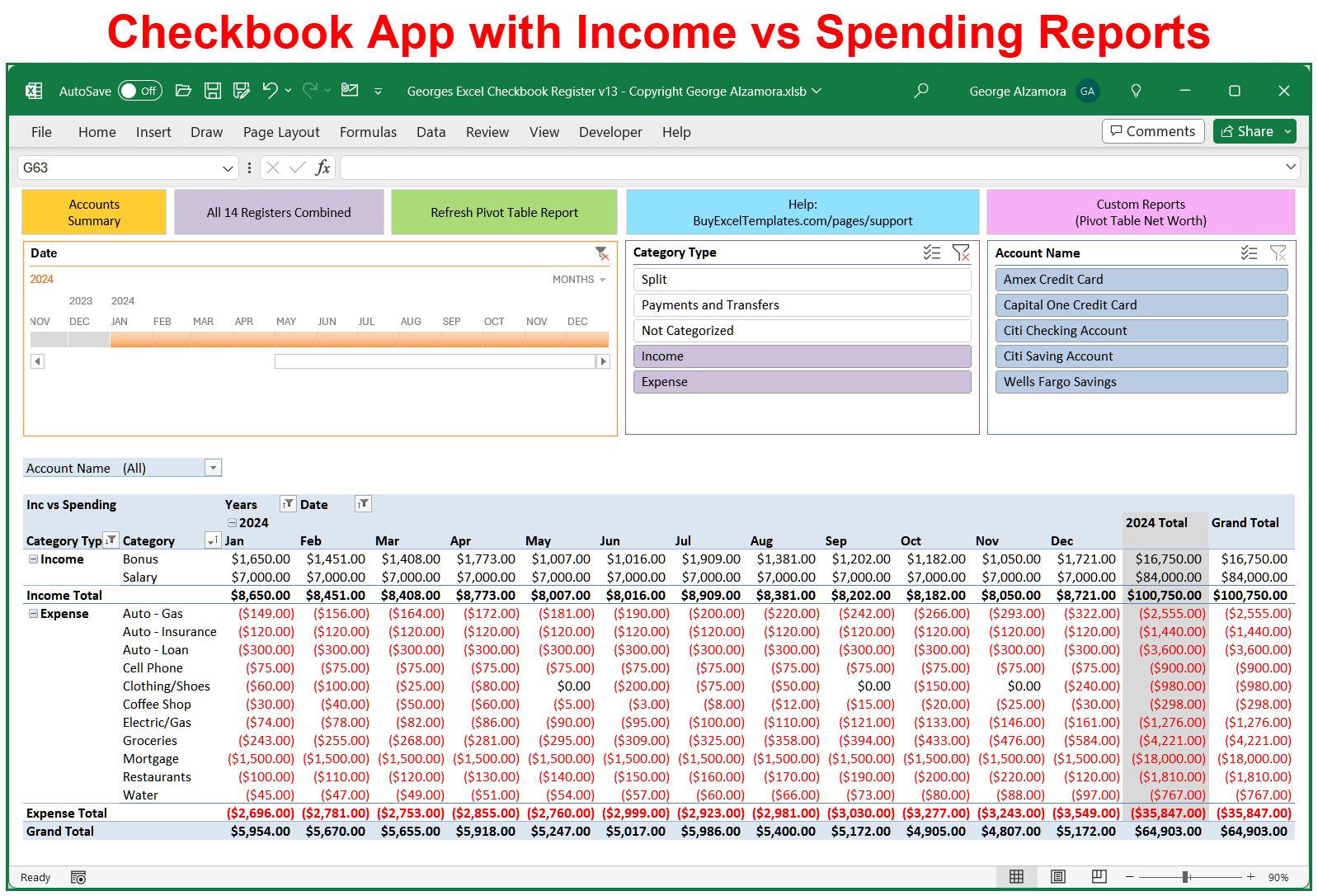 Checkbook App With Income Vs Spending Charts And Reports