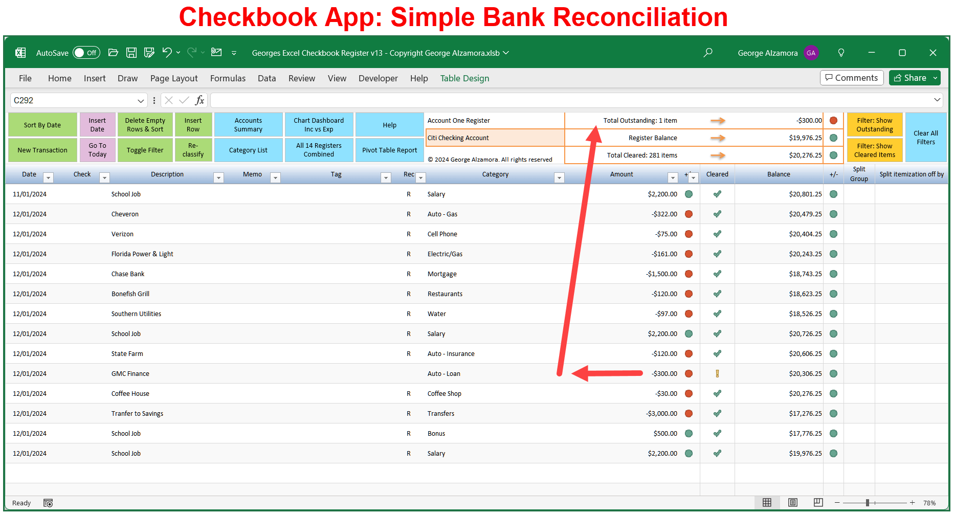 Checkbook App With Simple Bank Reconciliation Register