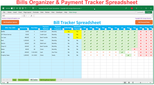 Monthly Bills Organizer