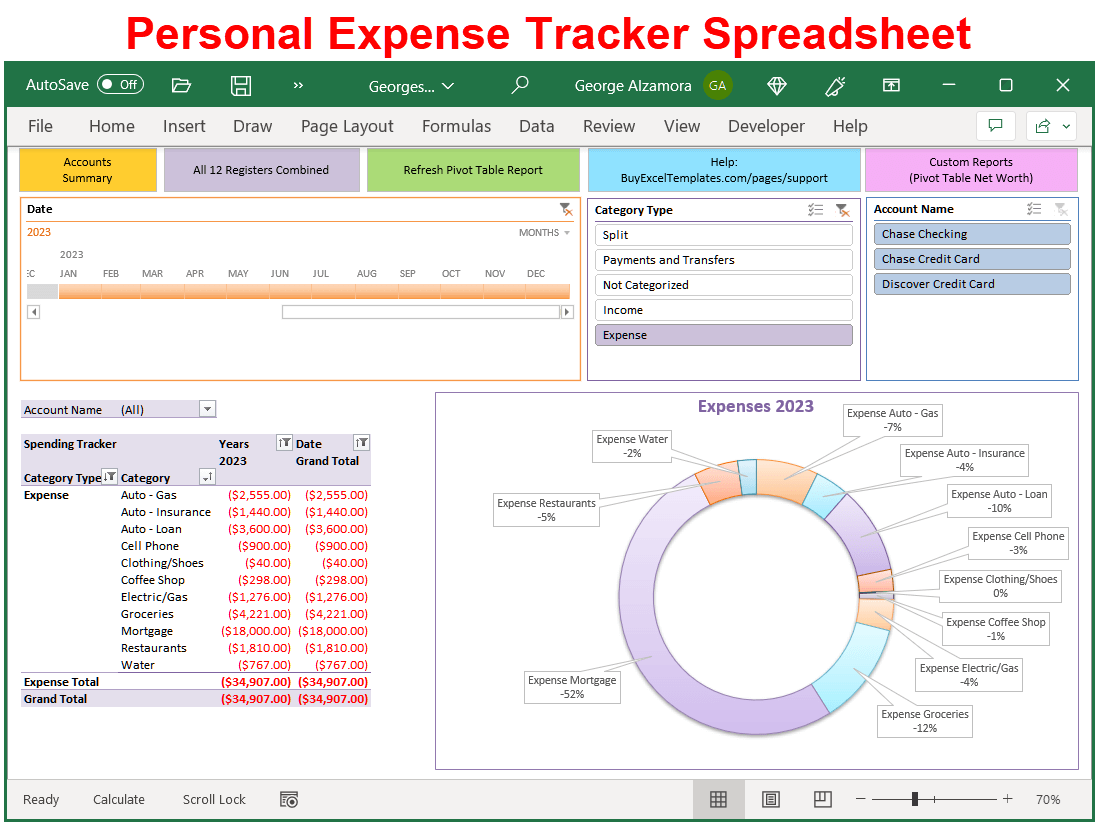 Personal Expense Tracker Excel Spreadsheet