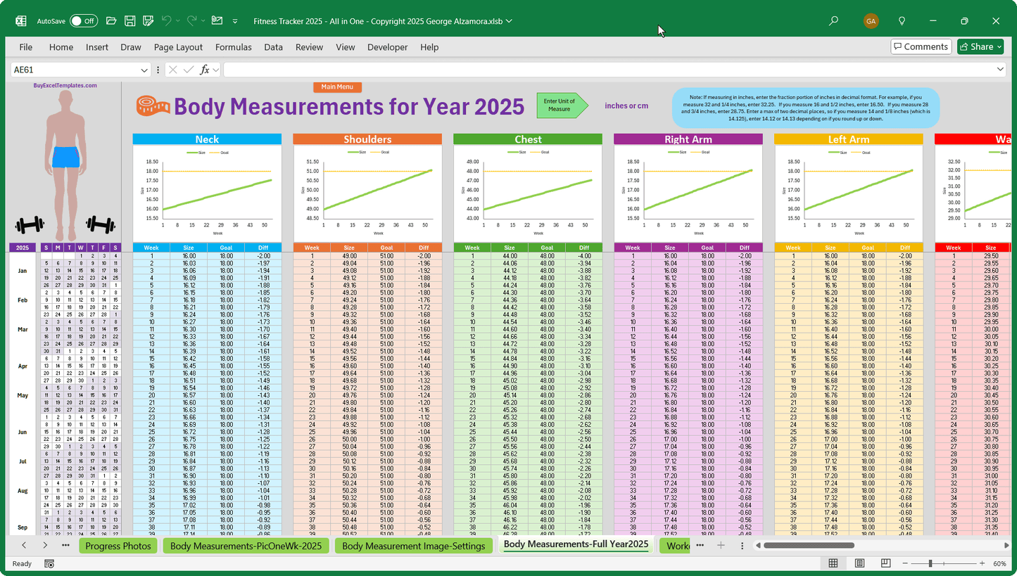 Printable Body Measurement Tracker Spreadsheet