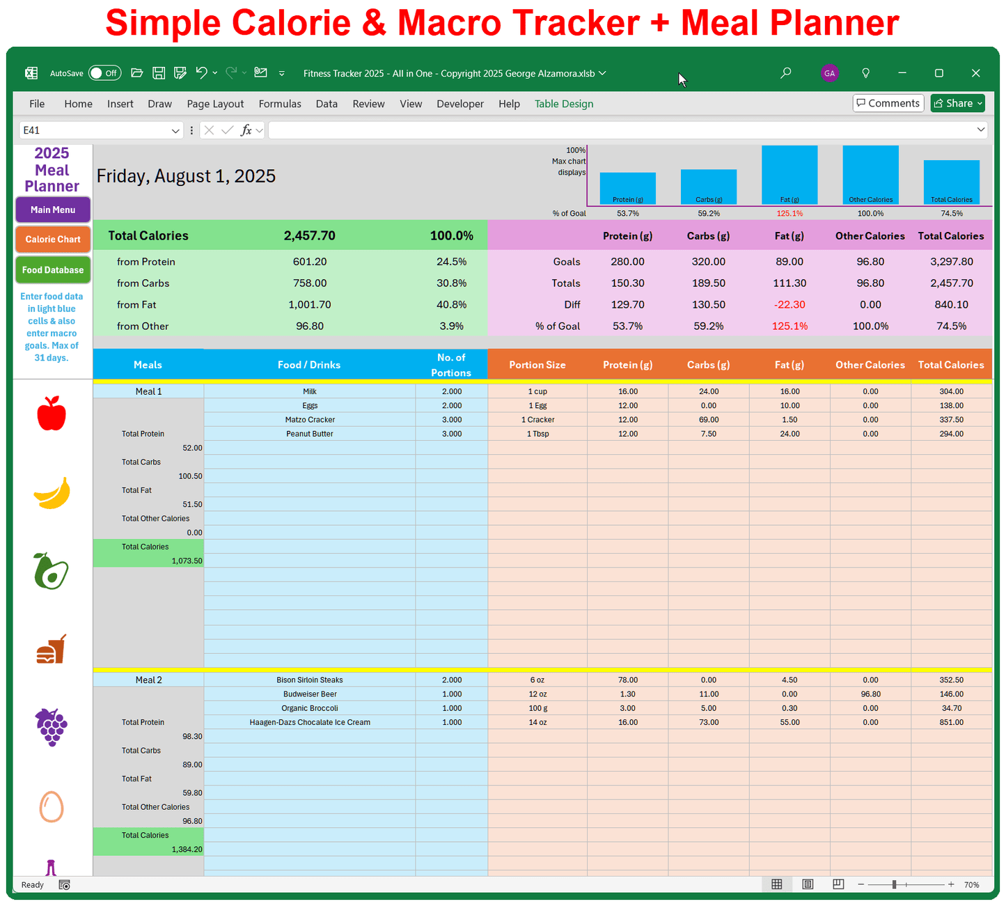 Simple Calorie Macro Tracker Meal Planner