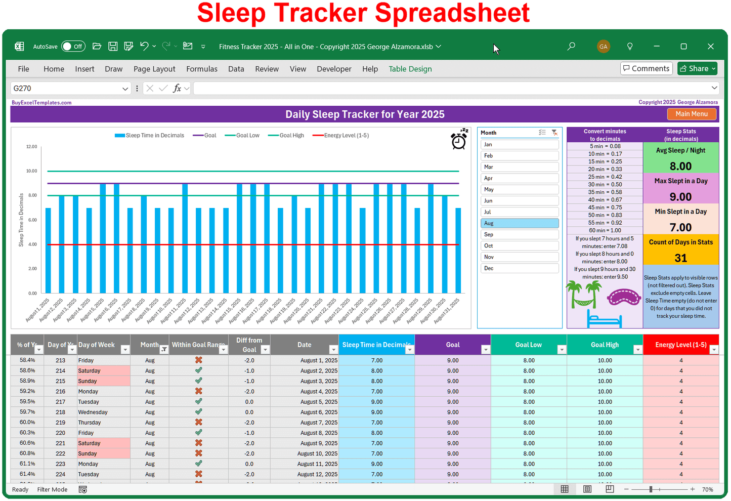 Sleep Tracker Spreadsheet