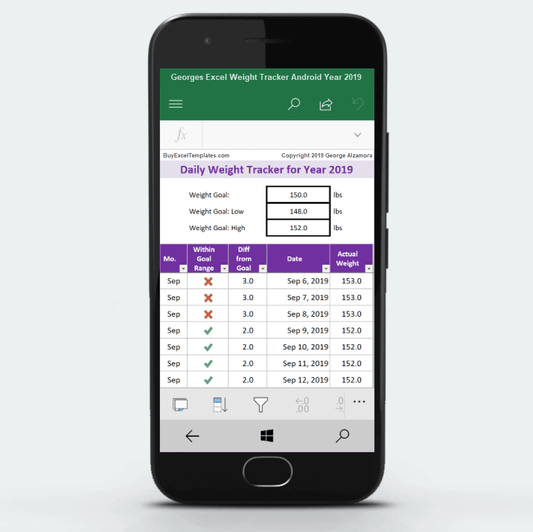 2019 weight tracker app android phone Excel