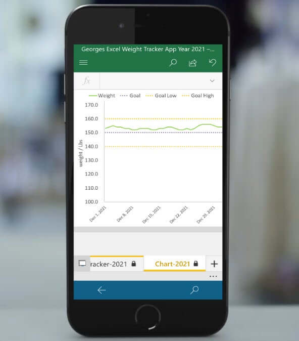2021 daily weight loss tracker for iPhone Excel mobile app