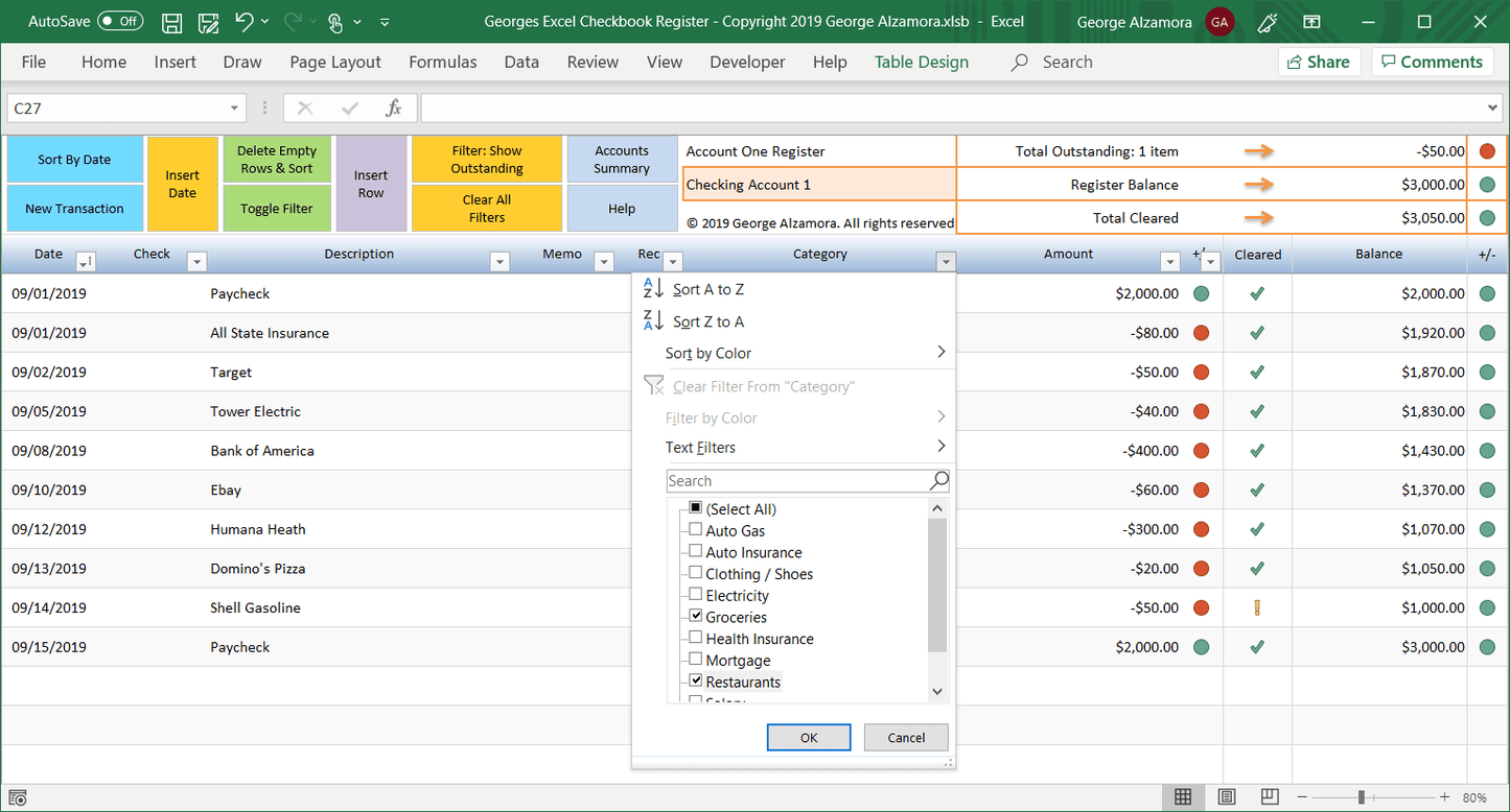 checkbook register for home money management