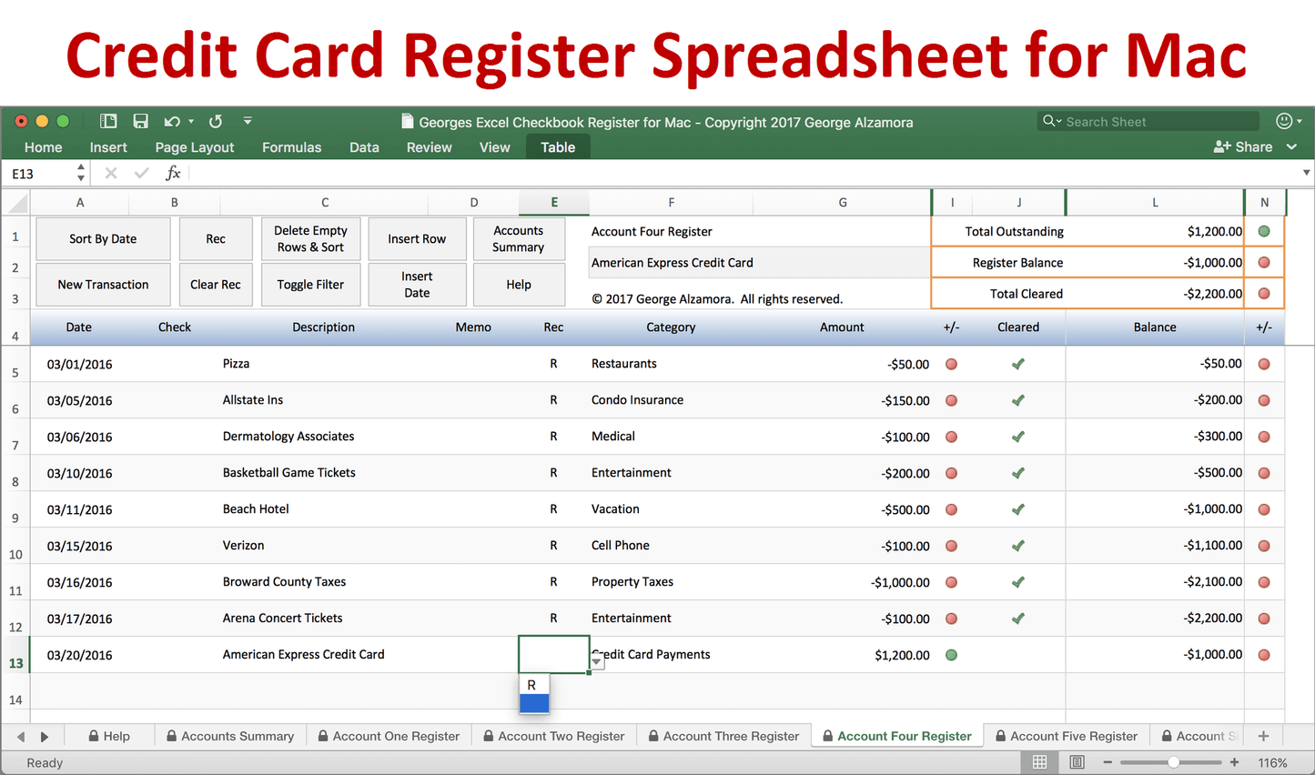 Credit card register software for Mac