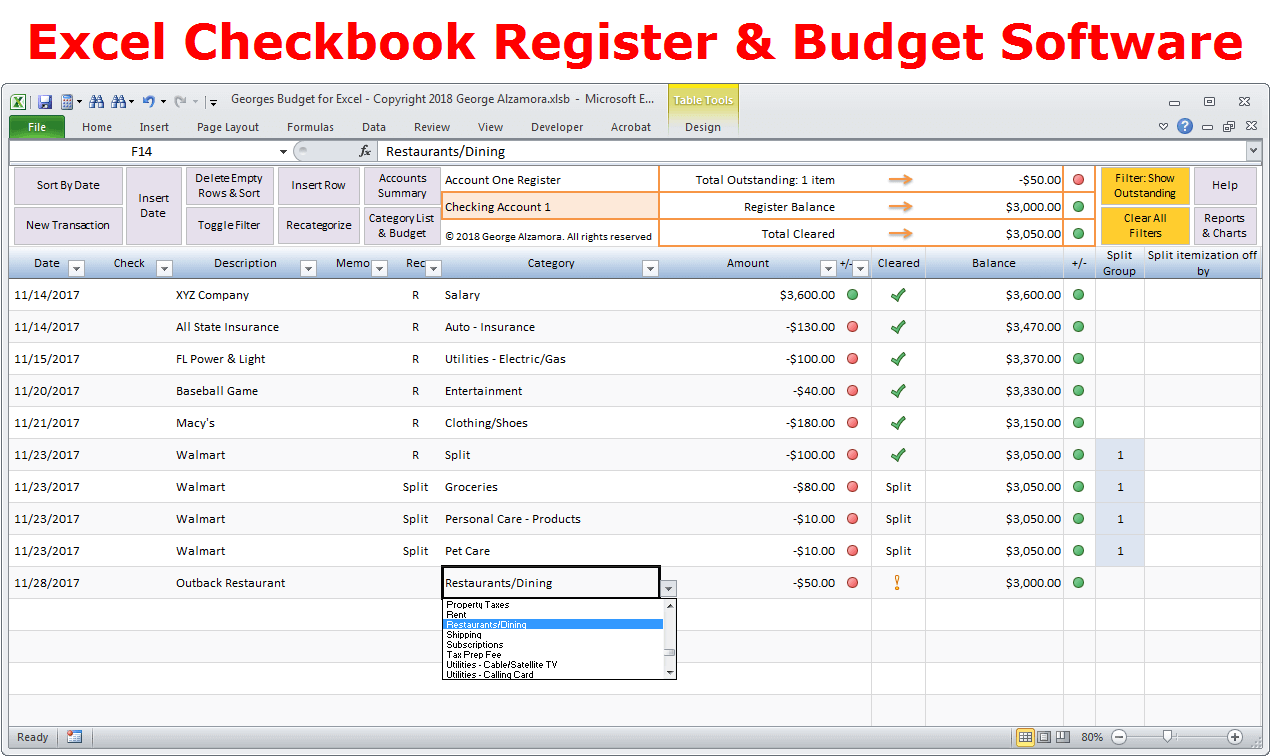 Excel Checkbook Register Template