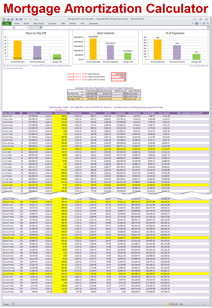 Mortgage Calculator with Amortization Schedule in Excel