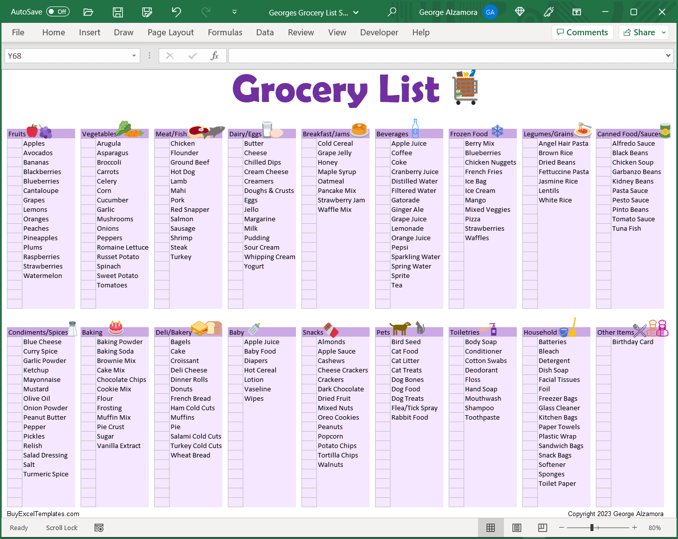 Grocery Shopping List Template