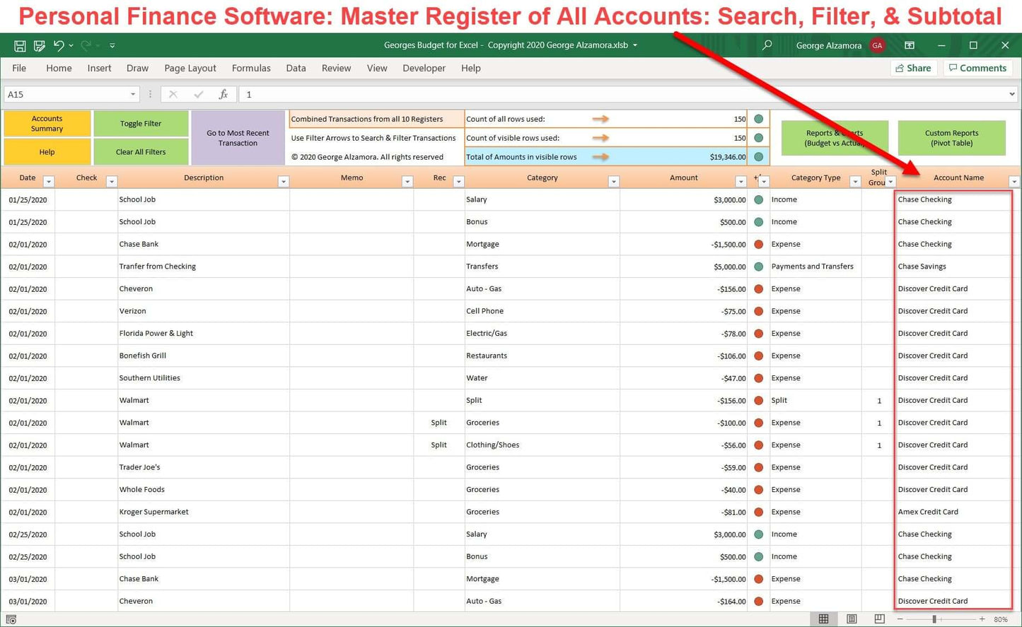 money management spreadsheet register