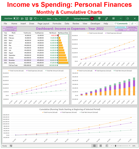 Simple Checkbook Spreadsheet With Spending And Income