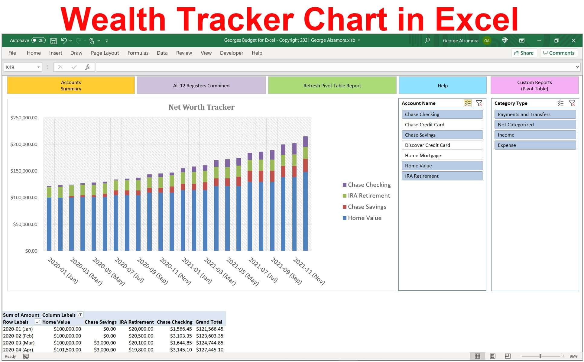 Wealth tracker chart spreadsheet template