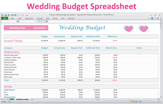 Excel wedding budget planner spreadsheet