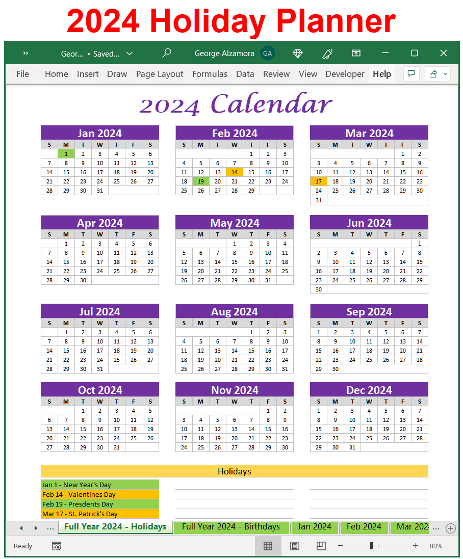2024 Holiday Planner Calendar