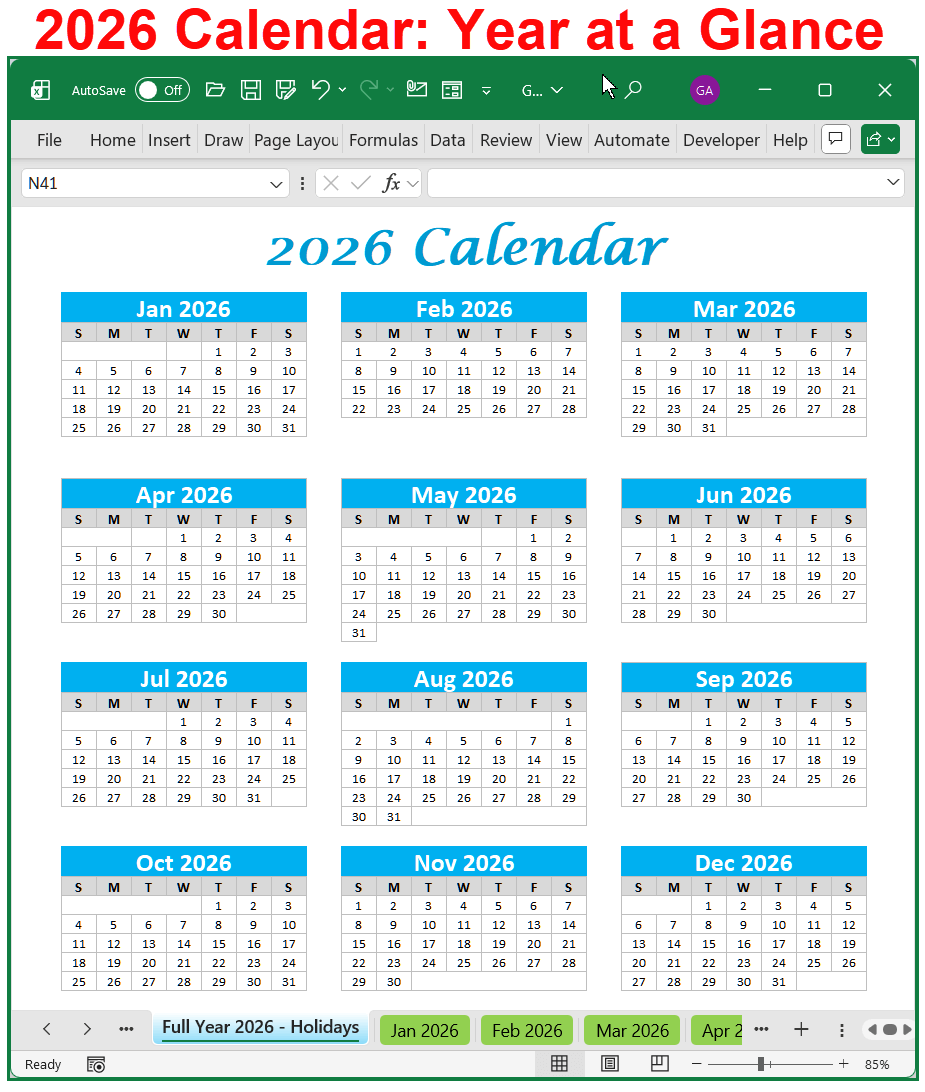 2026 year-at-a-glance calendar planner