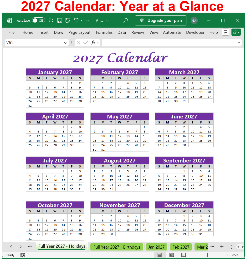2027 Year-at-a-Glance Spreadsheet