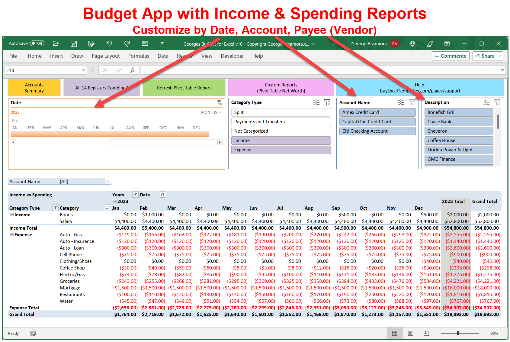 Budget App income spending tracker spreadsheet