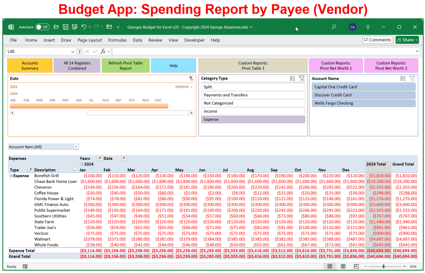 Budget App with Customizable Income vs Spending Worksheet