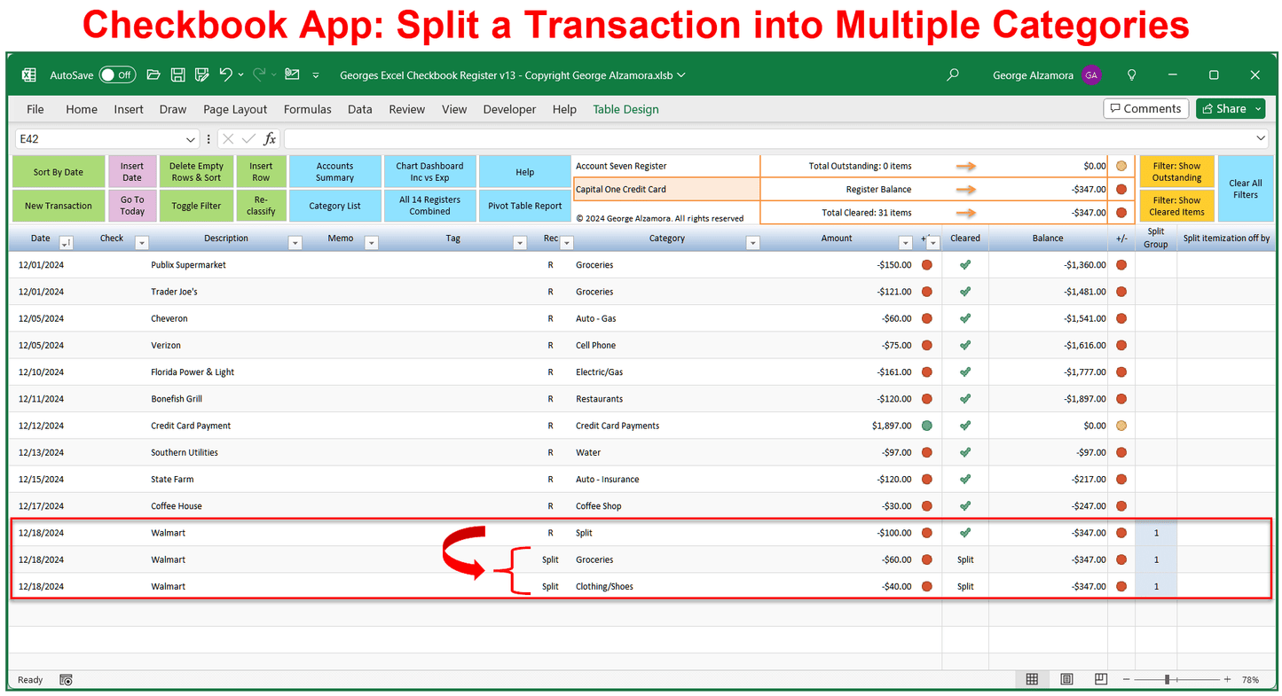 Checkbook App Split A Transaction Into Multiple Categories