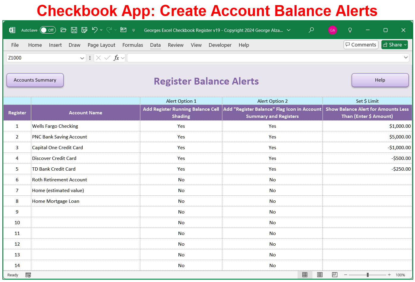Checkbook App With Account Balance Alerts
