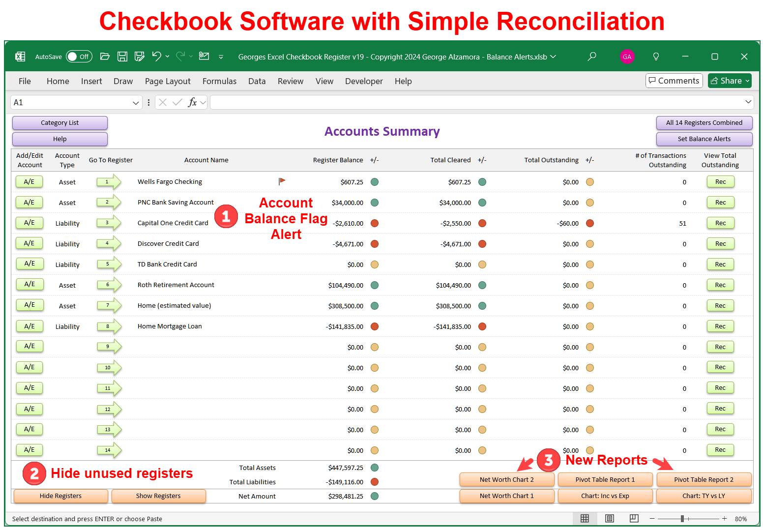Checkbook Register Template Spreadsheet & Income and Expense Tracker ...