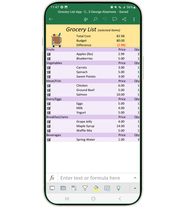 Grocery List App Add Prices & Set Groceries Budget iPhone Android PC