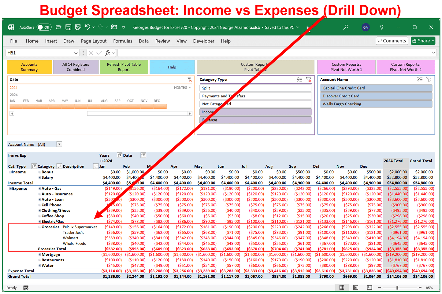 Income vs Expense Worksheet for Personal Finance Spreadsheet