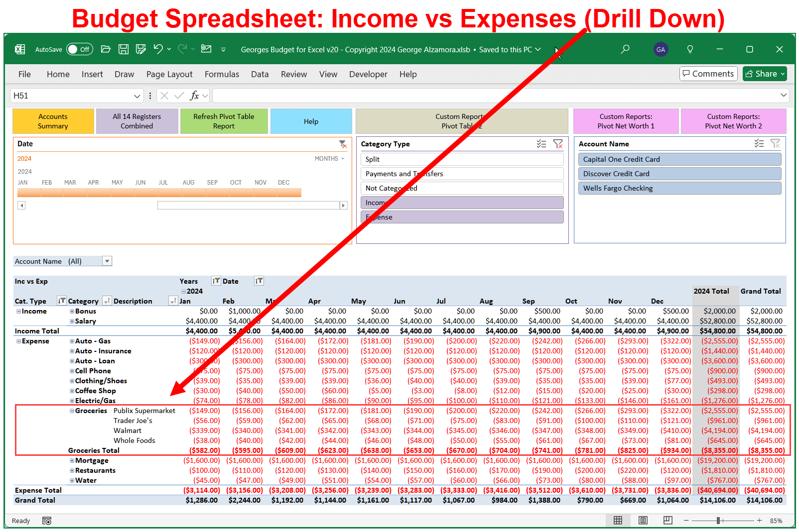 Income vs Expense Worksheet for Personal Finance Spreadsheet