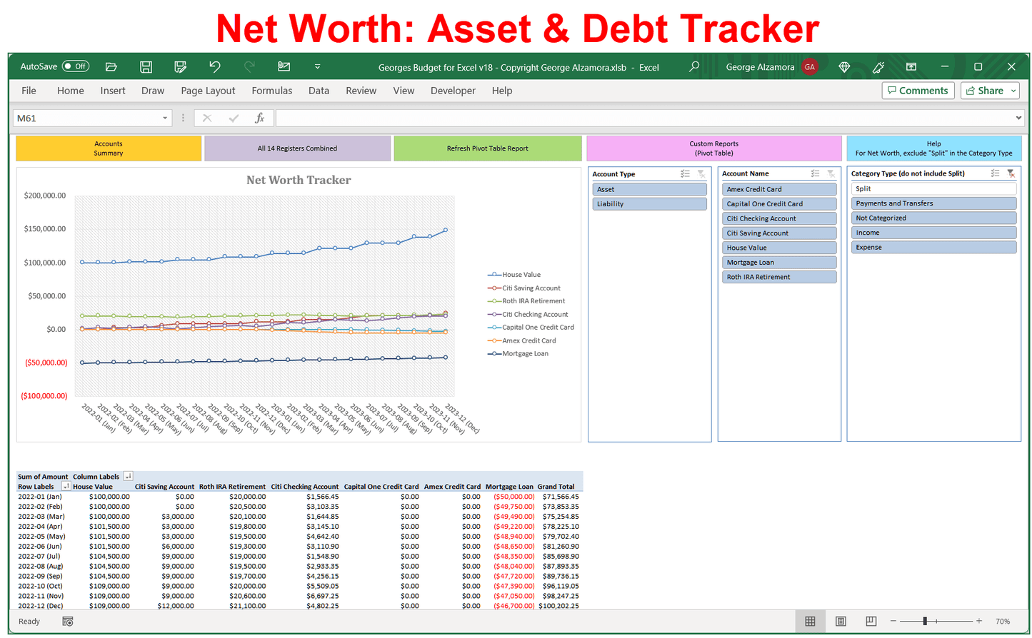 Net Worth: Asset Debt Tracker Spreadsheet