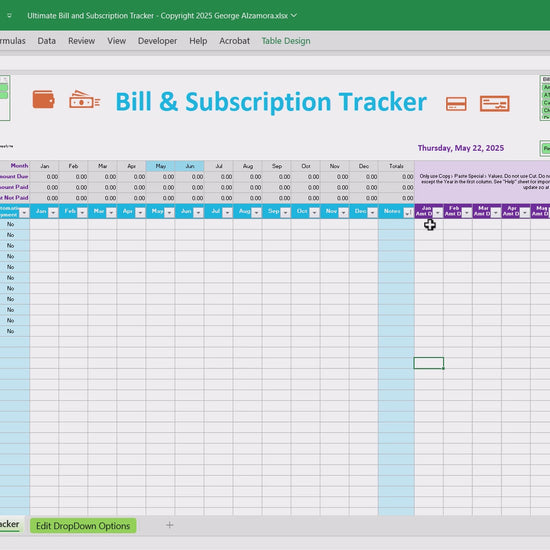 Bill Tracker Spreadsheet