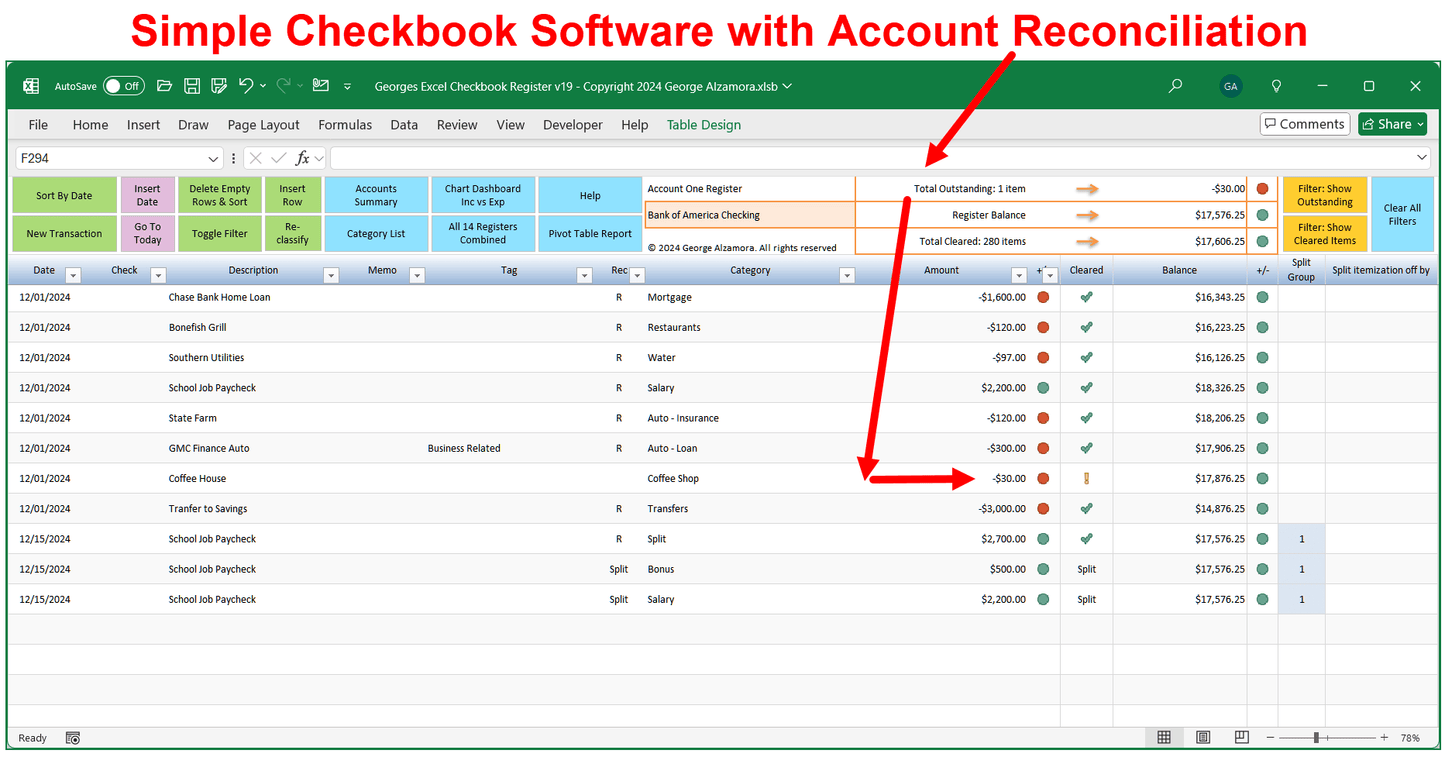 Simple Checkbook Template Balance Bank Account