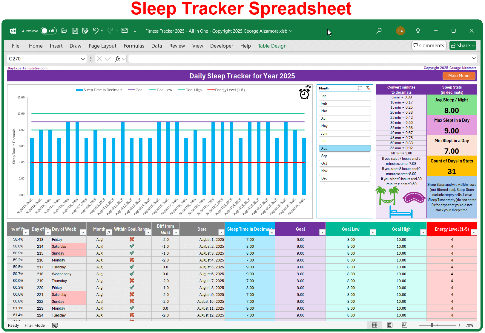 Sleep Tracker Spreadsheet