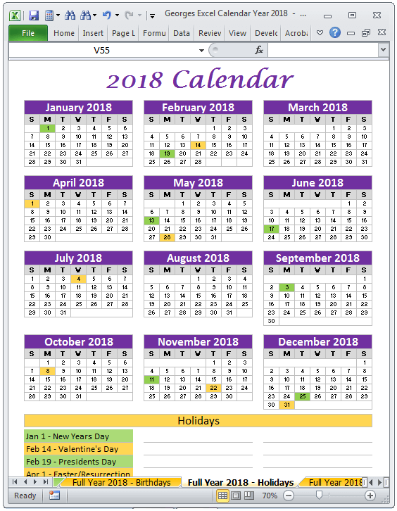 2018 Calendar Year in Excel Spreadsheet - Printable - Digital Download – BuyExcelTemplates.com 2018 calendar year in excel spreadsheet - printable - digital download – buyexceltemplates.com