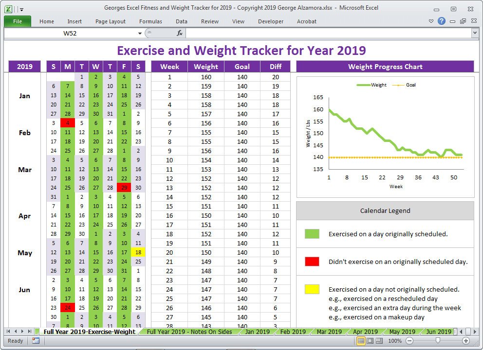 2019 weight loss tracker Excel spreadsheet