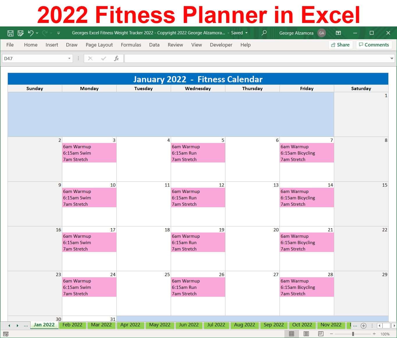 2022 fitness planner Excel Templates