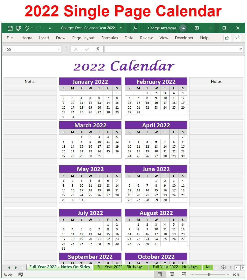 2022 printable calendar Excel templates