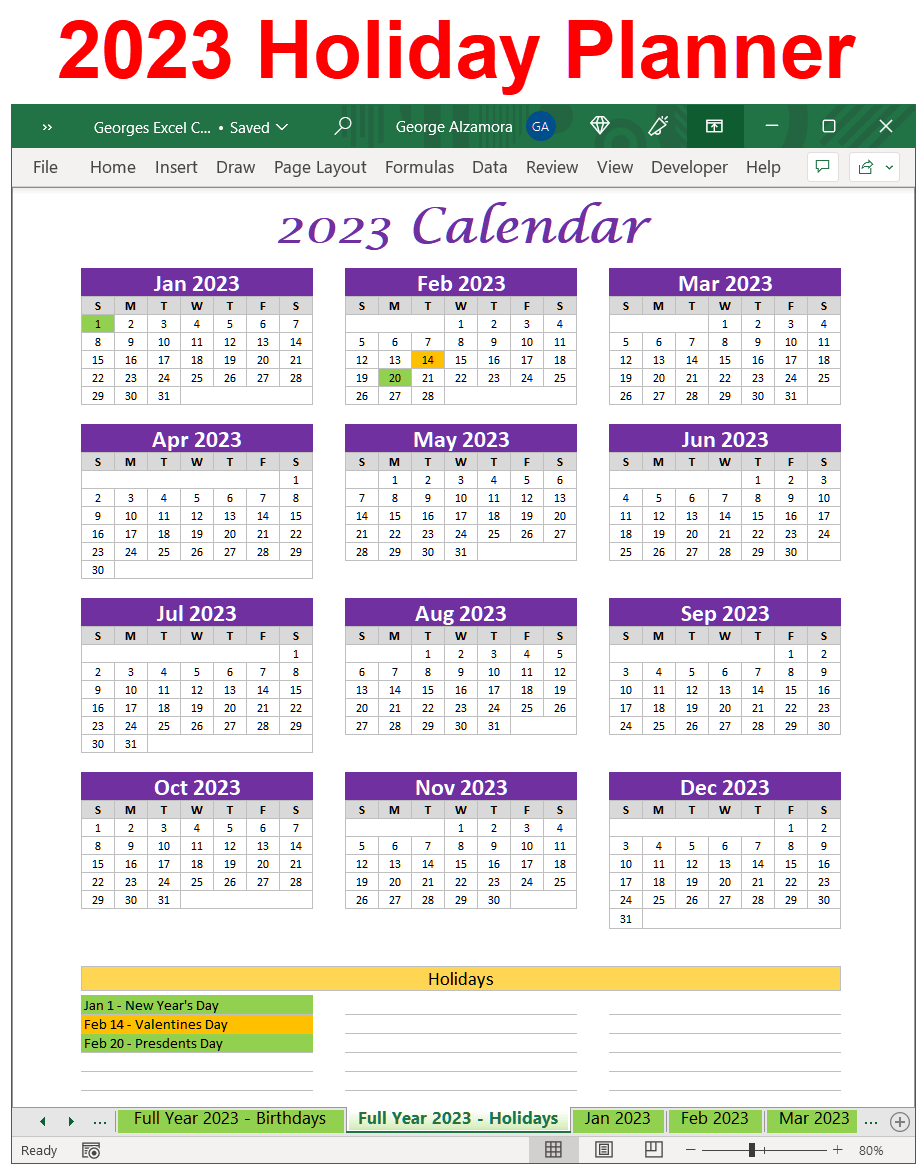 2023 Holidays Planner Spreadsheet