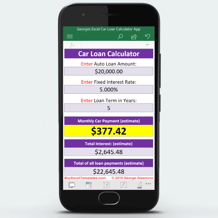 Android App Auto Loan Payment Calculator Excel