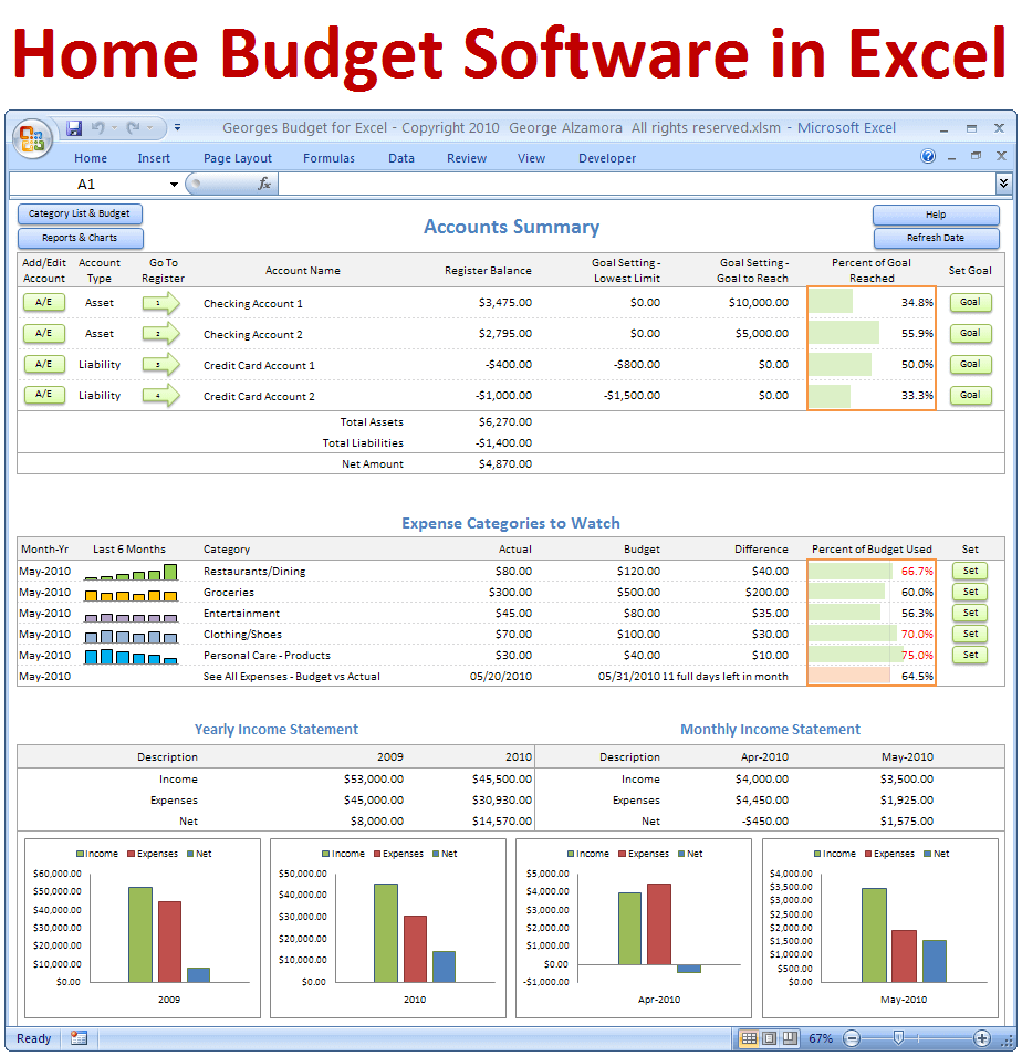 Budget software checkbook register Excel