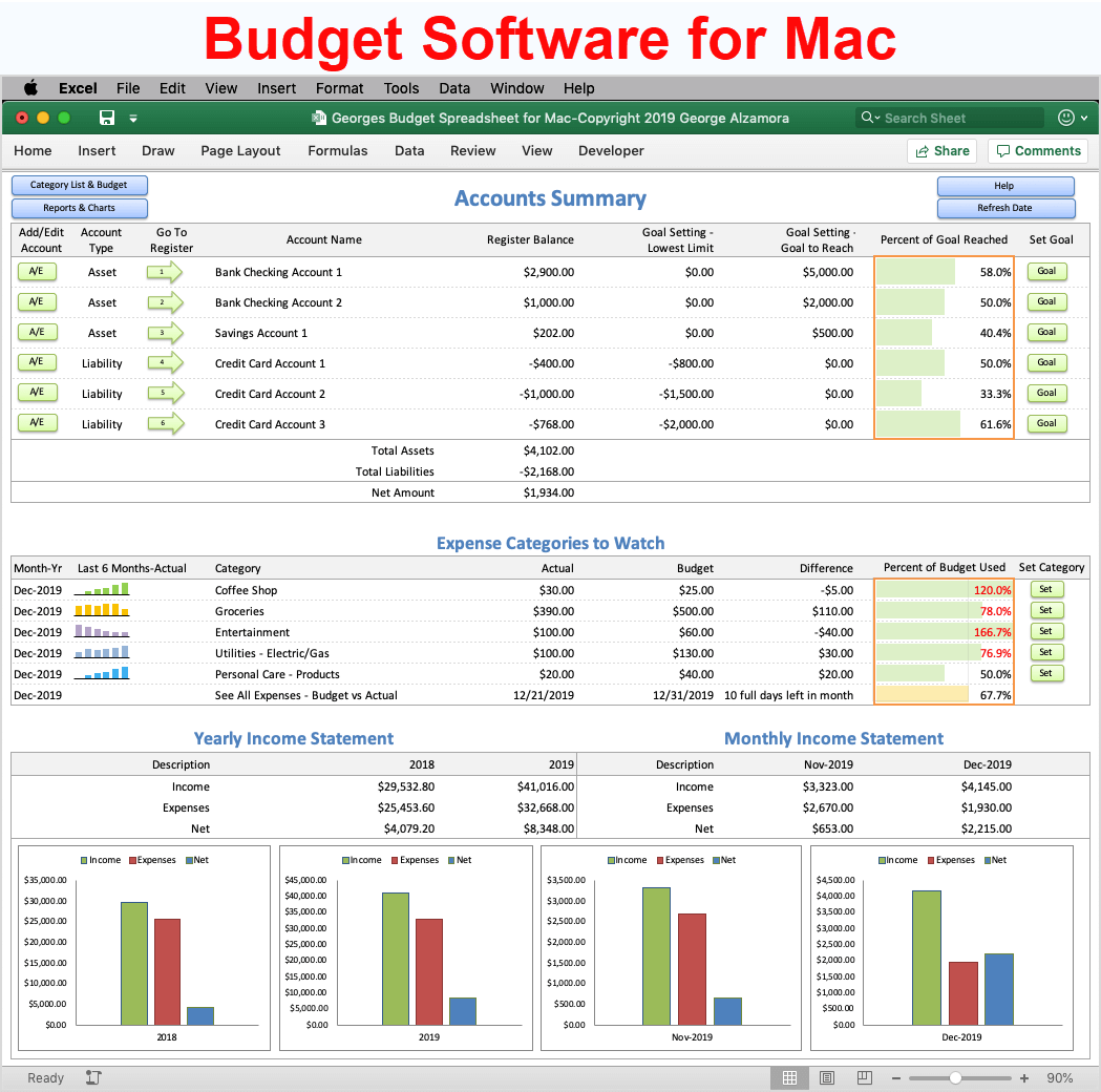 Budget Software for Mac computers in Excel
