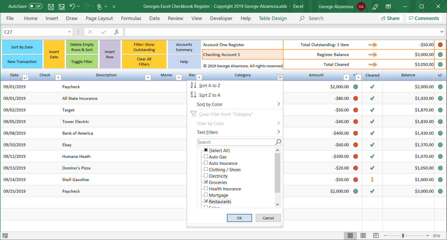 checkbook register for home money management