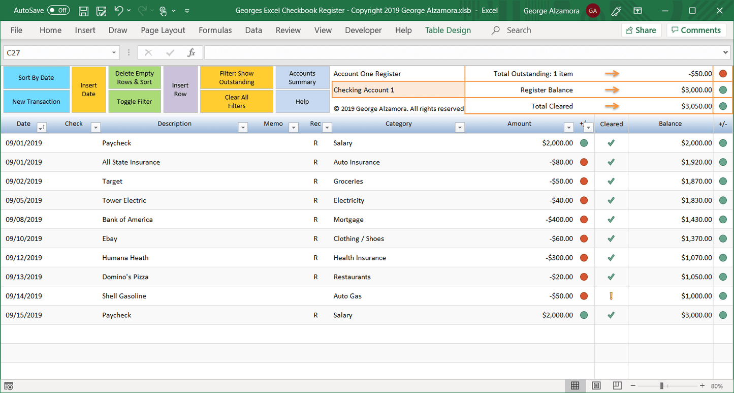 checkbook register in excel template