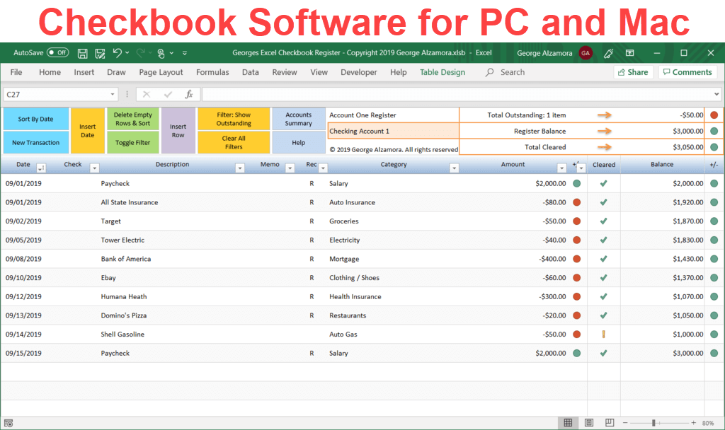 Checkbook software for PC and Mac computers