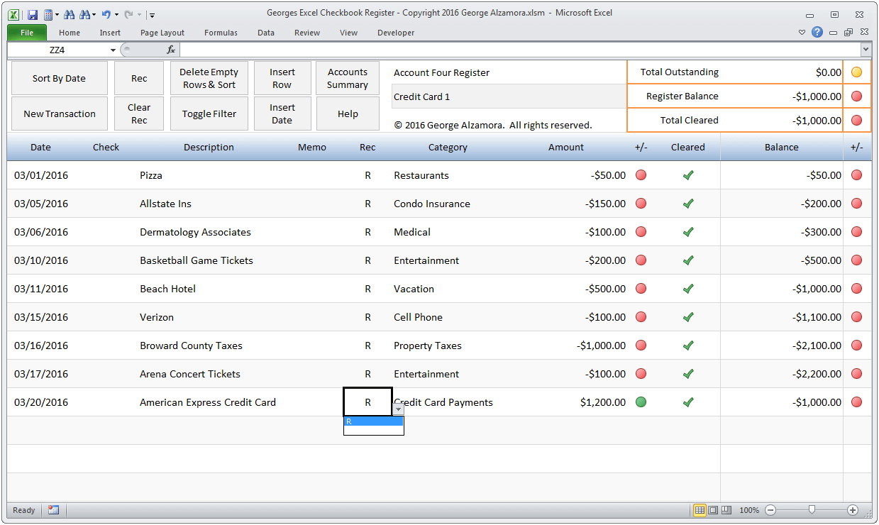 Checkbook software with bank account reconciliation