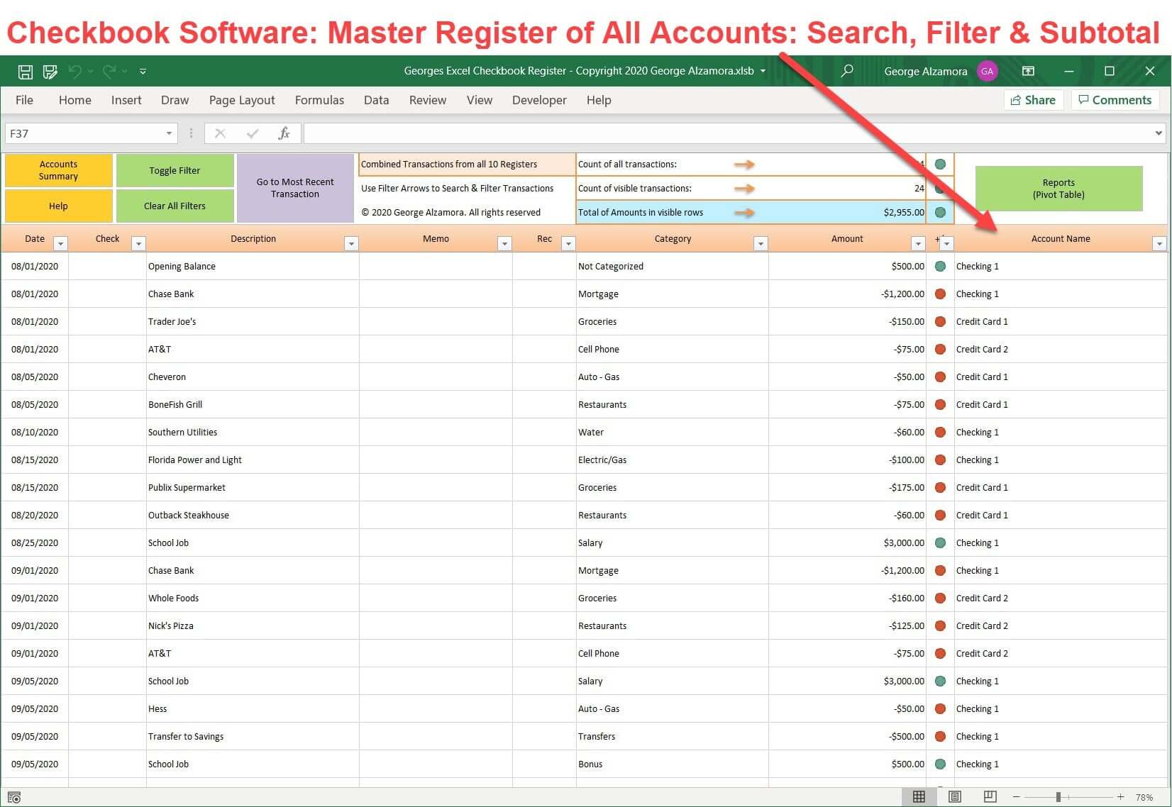 Checkbook software with categories